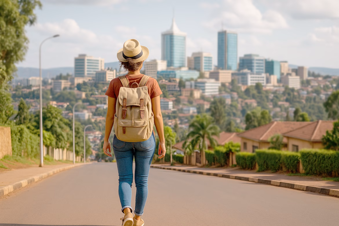 Solo female traveler walking in Kigali Rwanda